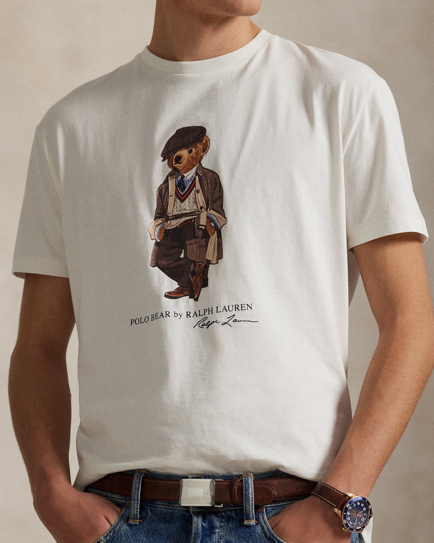 CAMISETA CUSTOM SLIM FIT CON HERITAGE BEAR WHITE