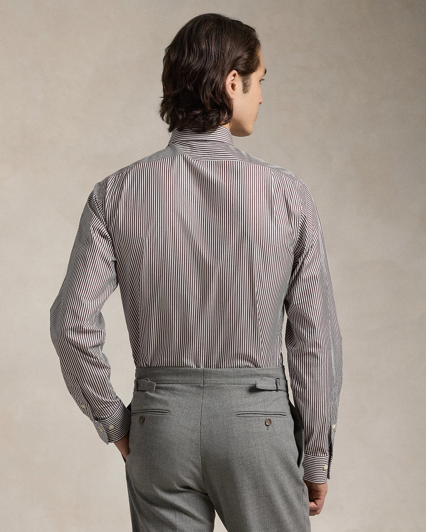 CAMISA EN POPELINA CUSTOM FIT A RAYAS BROWN