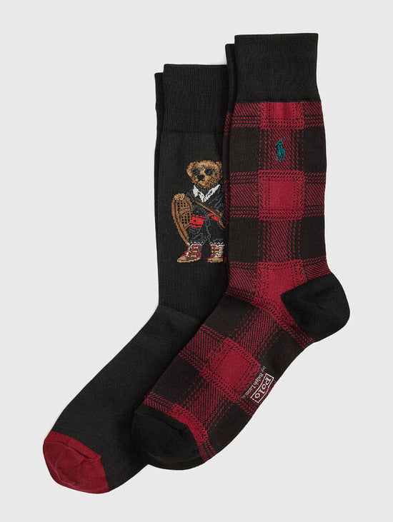 SET DE 2 PARES DE MEDIAS BLACK NOVELTY BEAR Y ROJO TARTAN