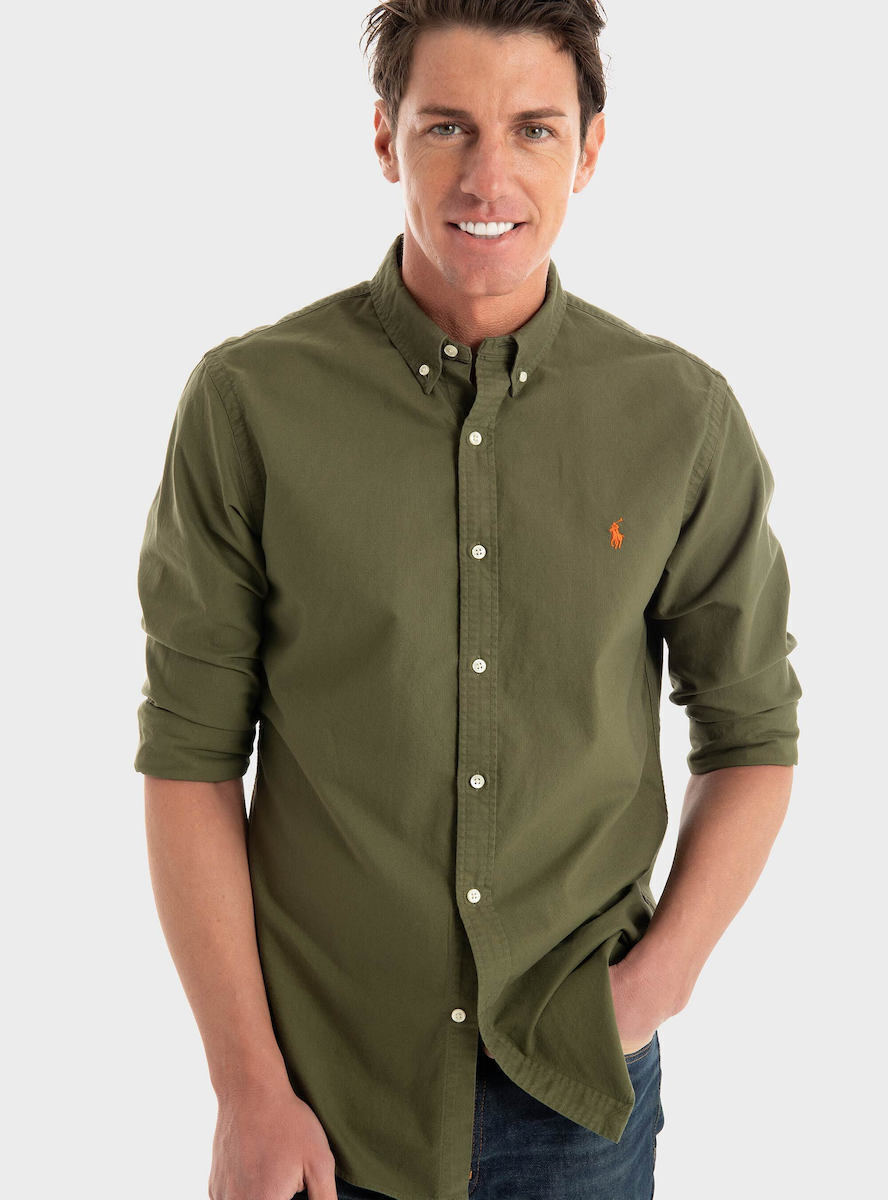 CAMISA OXFORD TEÑIDA EN PRENDA CUSTOM FIT NEW OLIVE