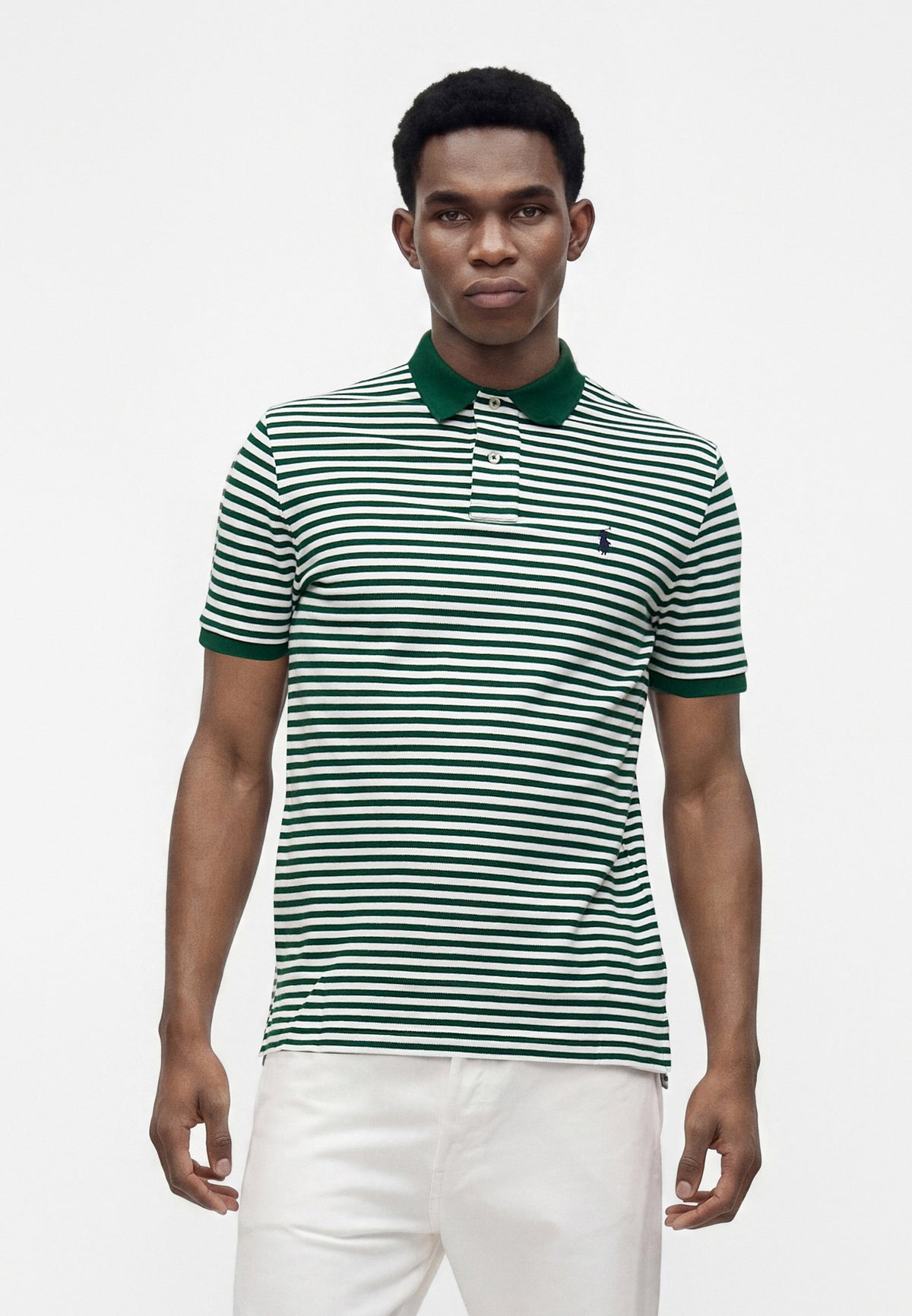 POLO DE PIQUÉ CUSTOM SLIM FIT RAYAS HORIZONTALES FOREST GREEN