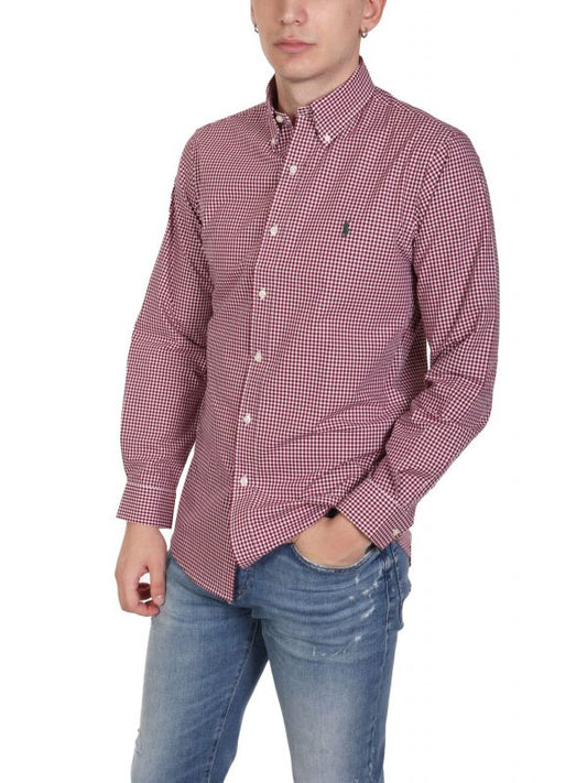 CAMISA CUSTOM FIT  EN POPELINA STRETCH A CUADROS VINO