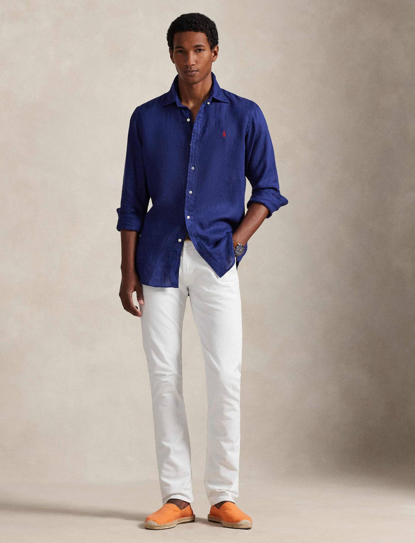 CAMISA CUSTOM FIT DE LINO LIGERO NEW CLASSIC NAVY