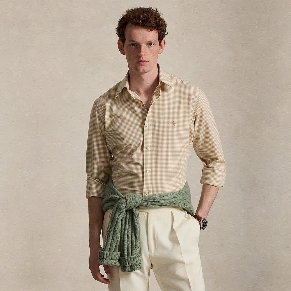 CAMISA CUSTOM FIT DE POPELINA A CUADROS VINTAGE KHAKI