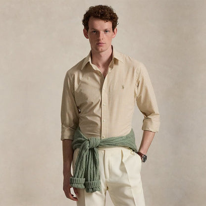 CAMISA CUSTOM FIT DE POPELINA A CUADROS VINTAGE KHAKI