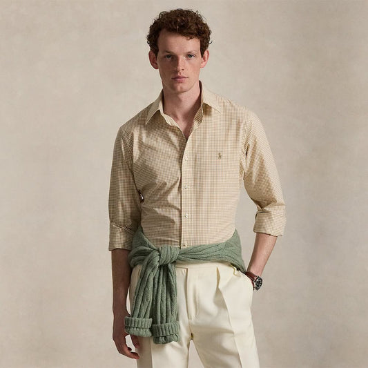 CAMISA CUSTOM FIT DE POPELINA A CUADROS VINTAGE KHAKI
