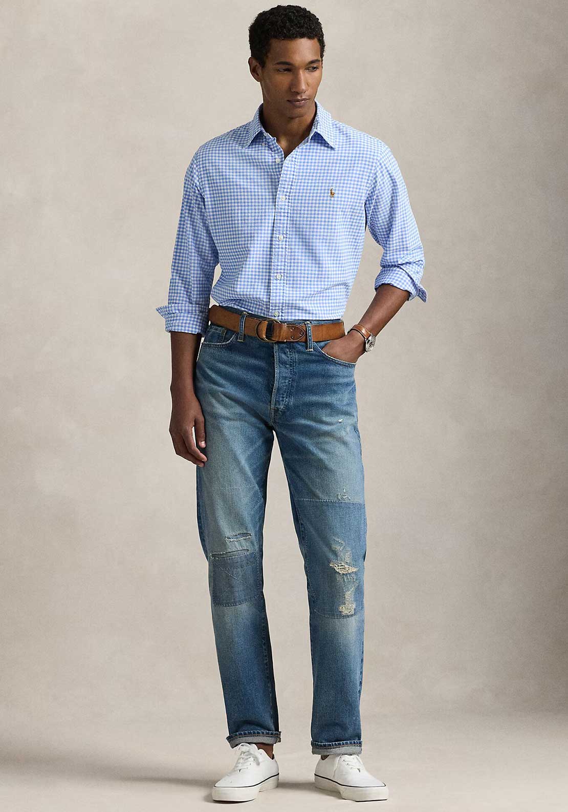 CAMISA CUSTOM FIT OXFORD GINGHAM BRISTOL BLUE