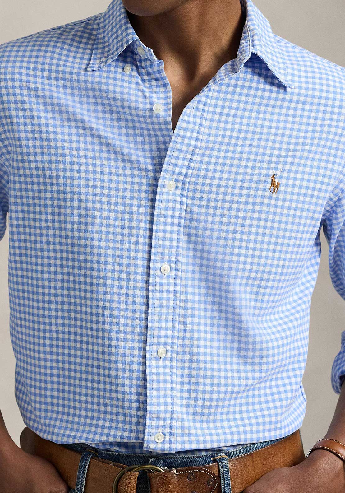 CAMISA CUSTOM FIT OXFORD GINGHAM BRISTOL BLUE