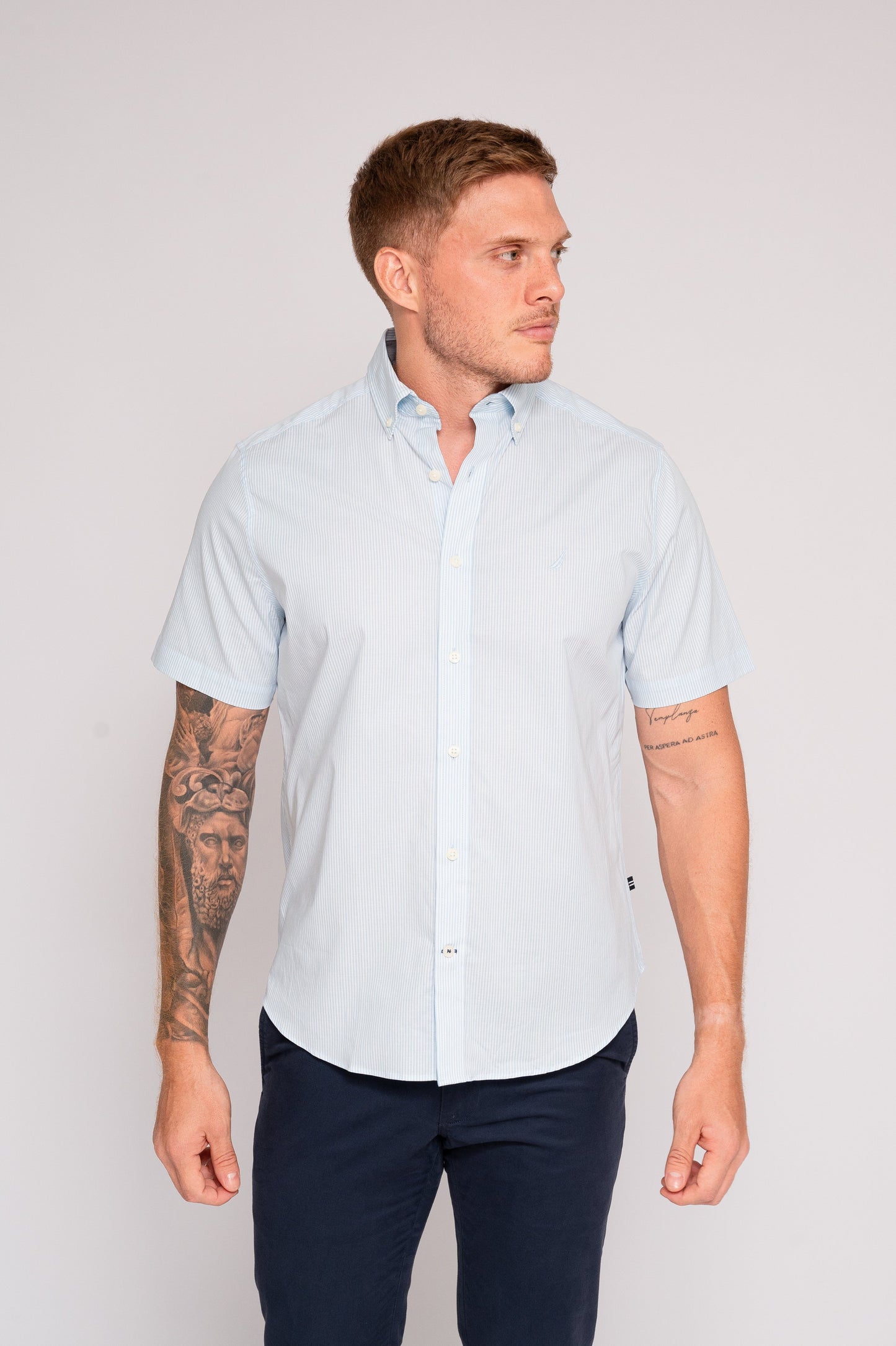 CAMISA NAUTICA EN ALGODON STRETCH A RAYAS MANGA CORTA