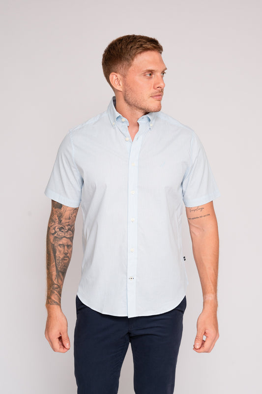 CAMISA NAUTICA EN ALGODON STRETCH A RAYAS MANGA CORTA