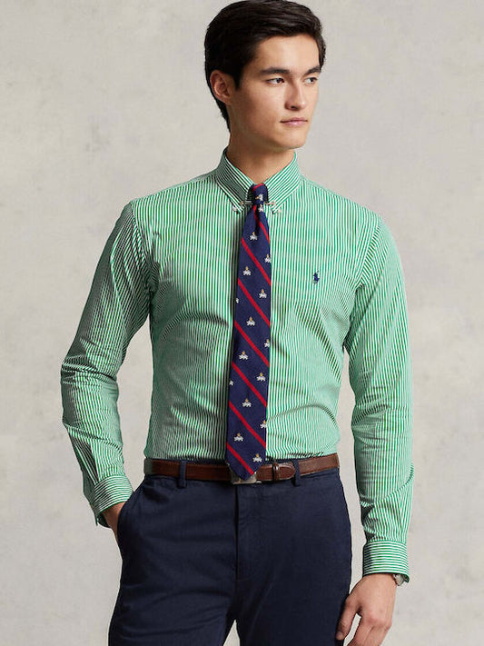 CAMISA CUSTOM FIT POPELINA STRETCH VERDE RAYAS