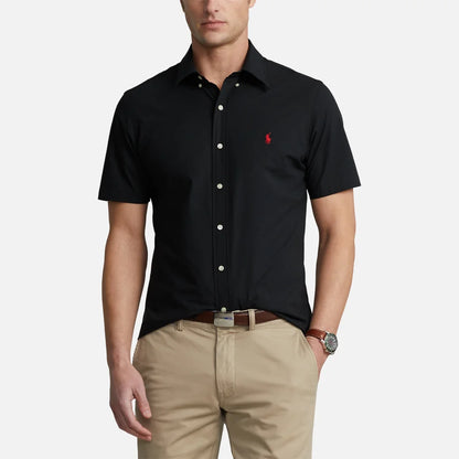 CAMISA CUSTOM FIT M/C EN POPELINA ELASTICA POLO BLACK