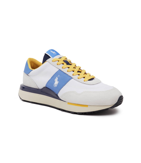 TENIS TRAIN 89 RALPH LAUREN GAMUZA Y CUERO BLANCO AZUL