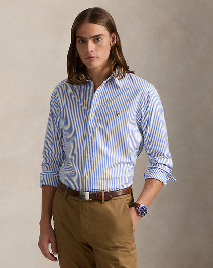 CAMISA CUSTOM FIT EN OXFORD STRETCH WHITE/BLUE