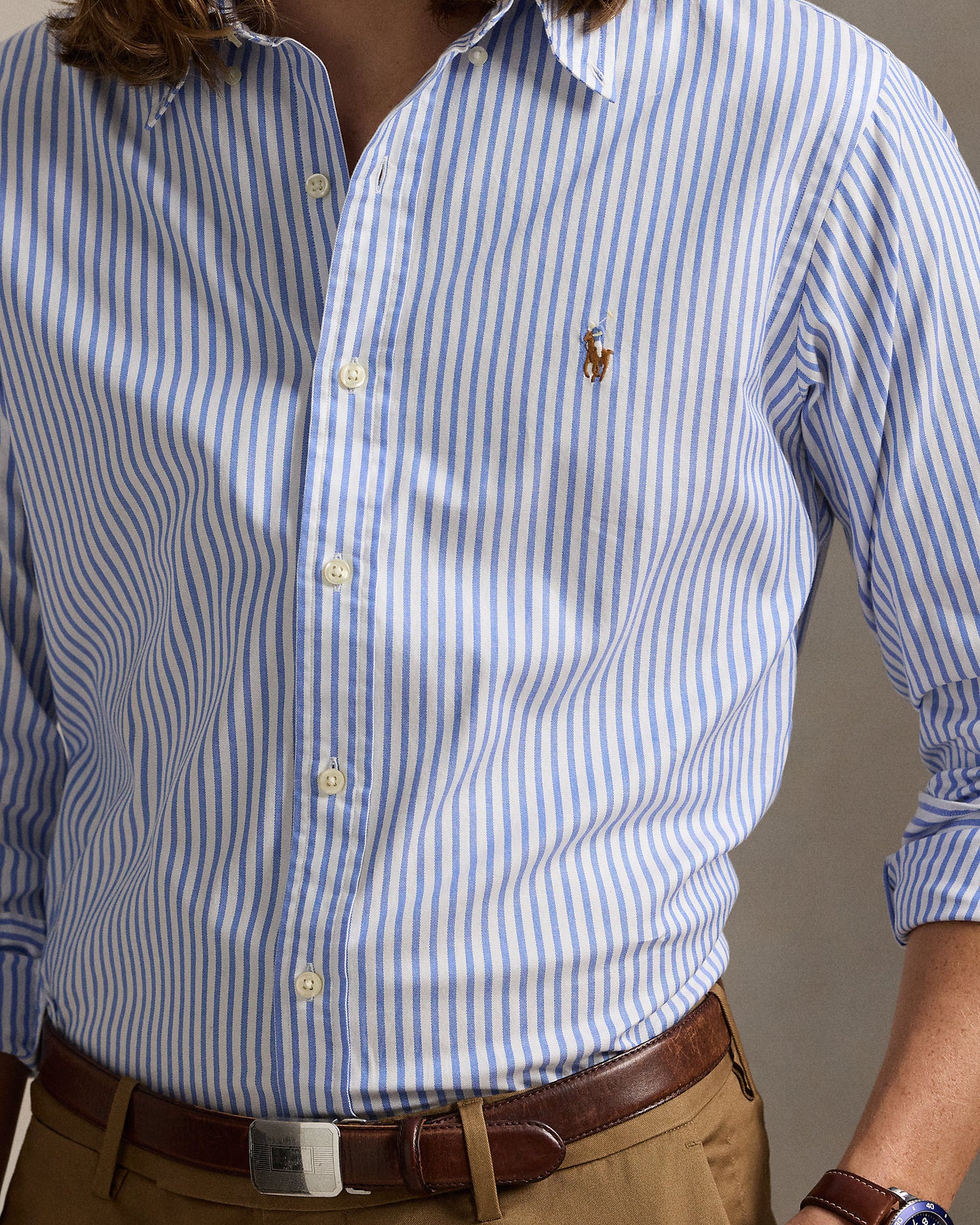 CAMISA CUSTOM FIT EN OXFORD STRETCH WHITE/BLUE
