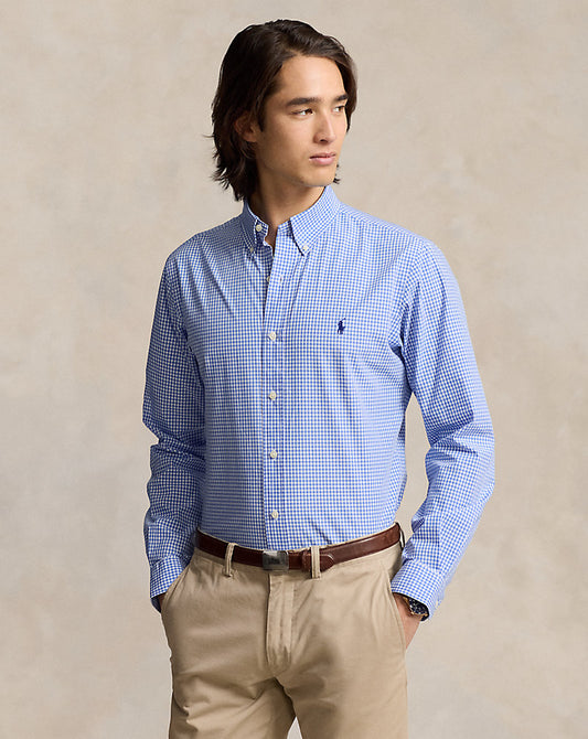 CAMISA EN POPELINA STRETCH CUSTOM FIT CHECKED BLUE