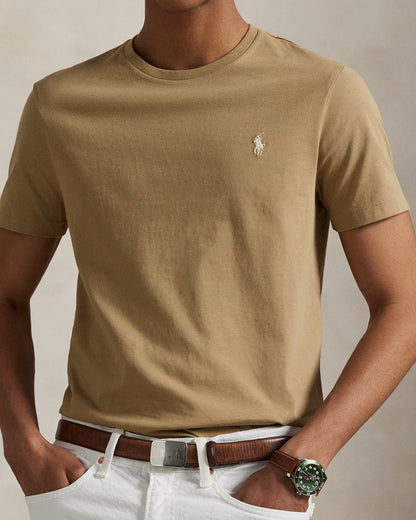 CAMISETA  CUSTOM SLIM FIT ALGODON DE PUNTO CAFE TAN