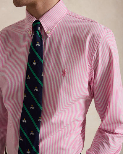 CAMISA CUSTOM FIT DE POPELINA ELASTICA PINK/WHITE RAYAS