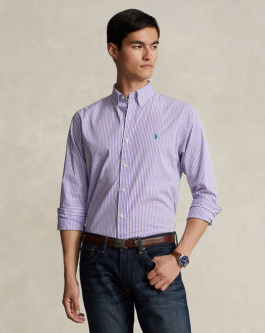 CAMISA CUSTOM FIT DE POPELINA STRETCH LAVANDER WHITE