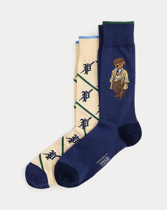 SET DE 2 PARES DE MEDIAS NAVY BEAR Y LOGOTIPO BEIGE