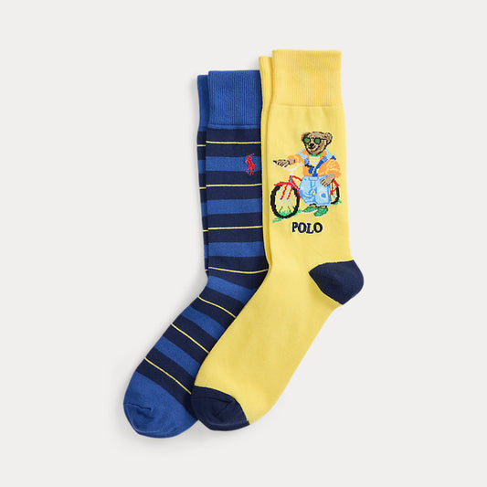 SET DE 2 PARES DE MEDIAS POLO BEAR Y RAYAS CON LOGO BORDADO