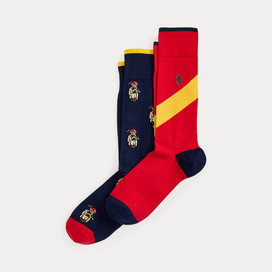 SET DE 2 PARES DE MEDIAS POLO BEAR Y RAYA DIAGONAL CON LOGO BORDADO