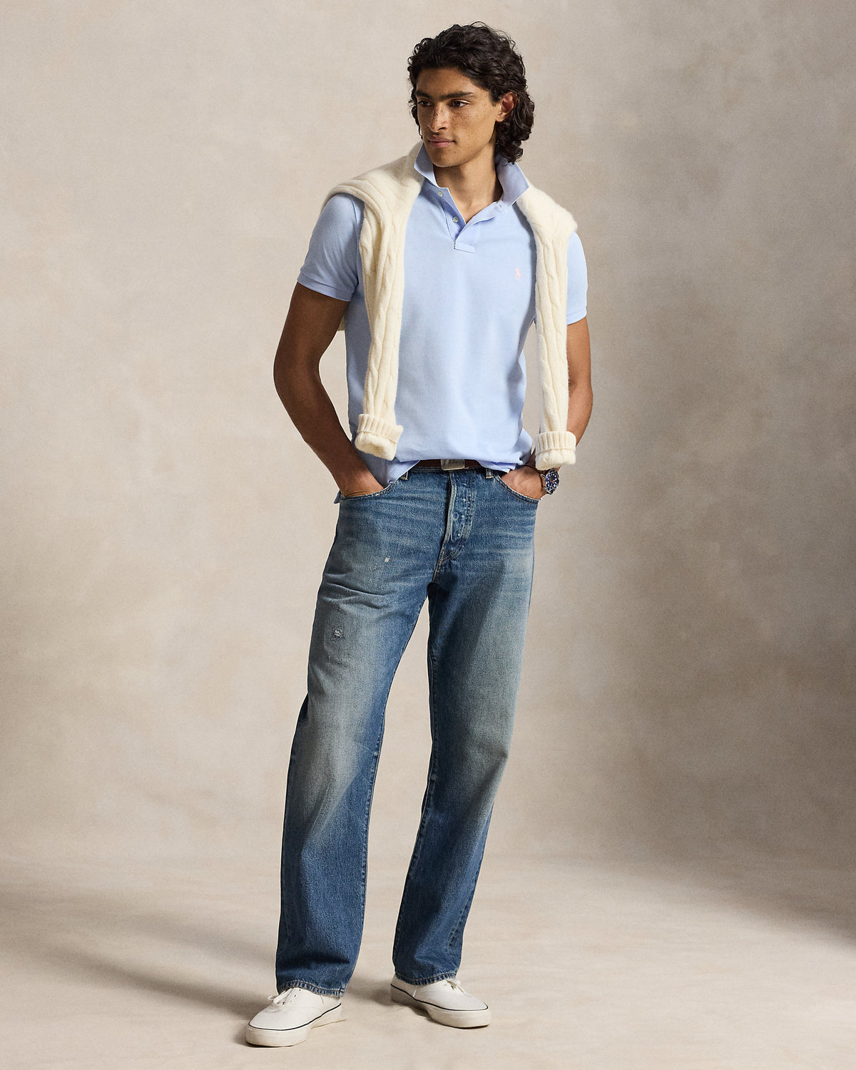 POLO DE PIQUÉ CUSTOM SLIM FIT PEBBLE BLUE