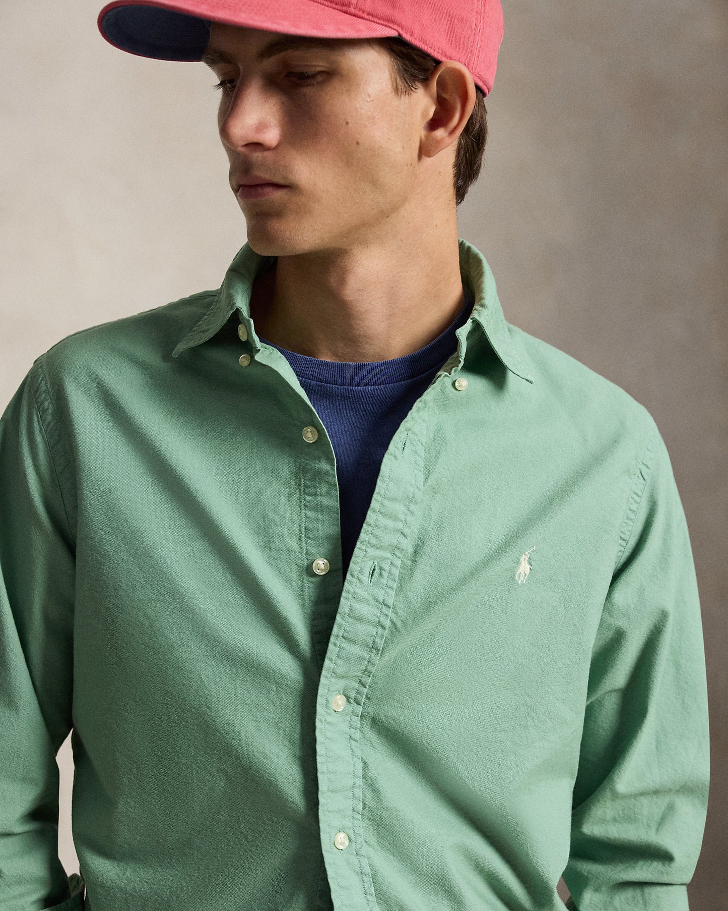 CAMISA EN OXFORD TEÑIDO EN PRENDA CUSTOM FIT FADED MINT  WHITE PP