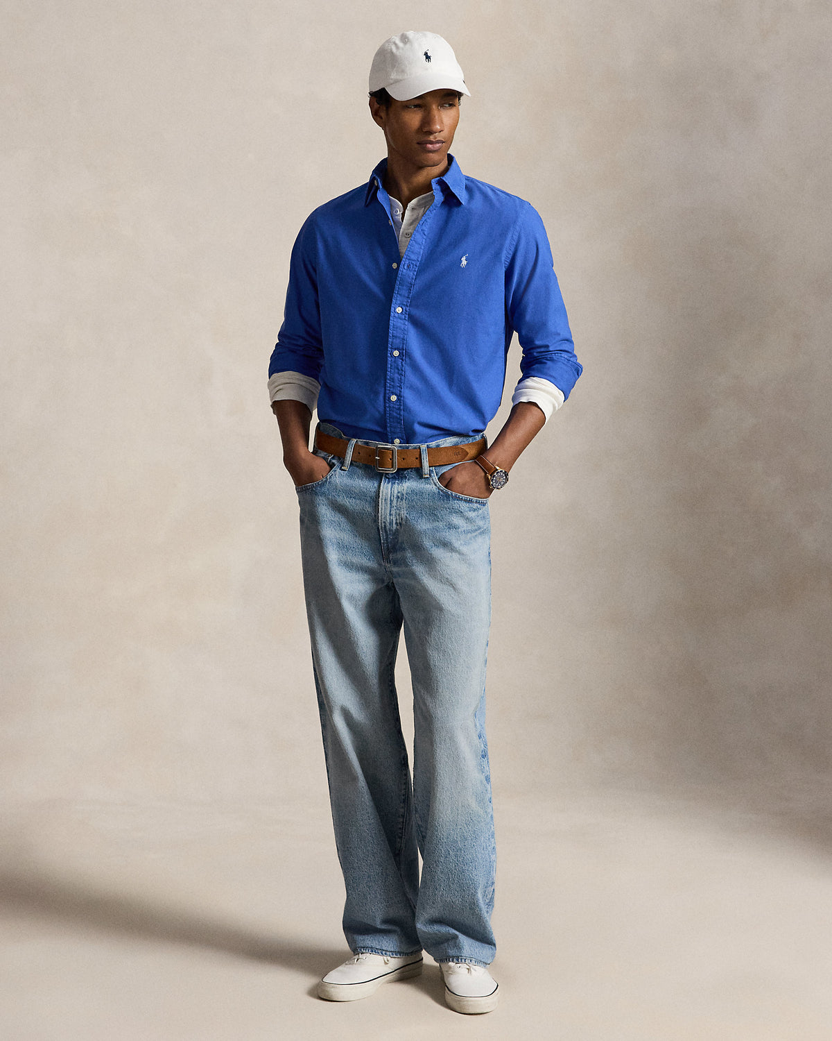 CAMISA EN OXFORD TEÑIDO EN PRENDA CUSTOM FIT NEW IRIS BLUE WHITE PP