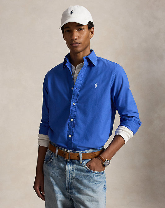 CAMISA EN OXFORD TEÑIDO EN PRENDA CUSTOM FIT NEW IRIS BLUE WHITE PP