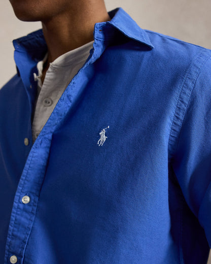 CAMISA EN OXFORD TEÑIDO EN PRENDA CUSTOM FIT NEW IRIS BLUE WHITE PP