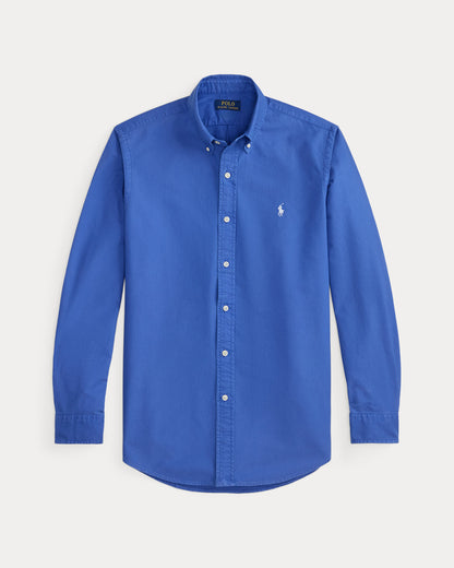 CAMISA EN OXFORD TEÑIDO EN PRENDA CUSTOM FIT NEW IRIS BLUE WHITE PP