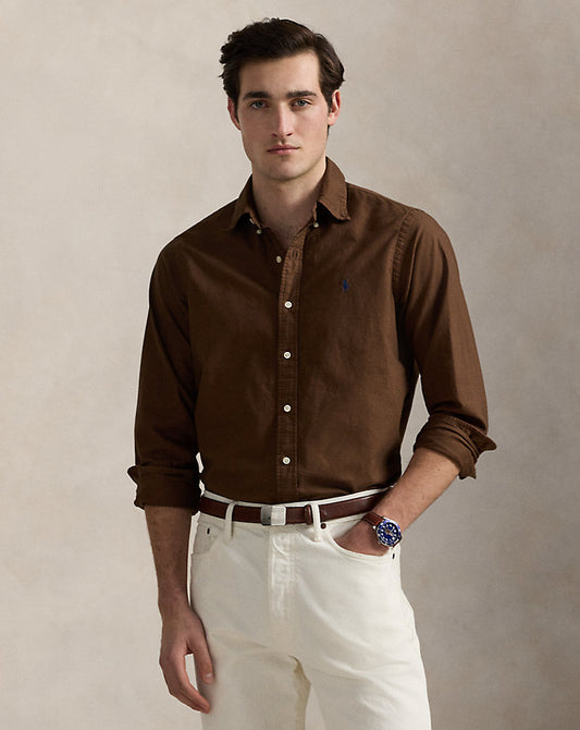 CAMISA OXFORD TEÑIDA EN PRENDA CUSTOM FIT CHOCOLATE MOUSSE