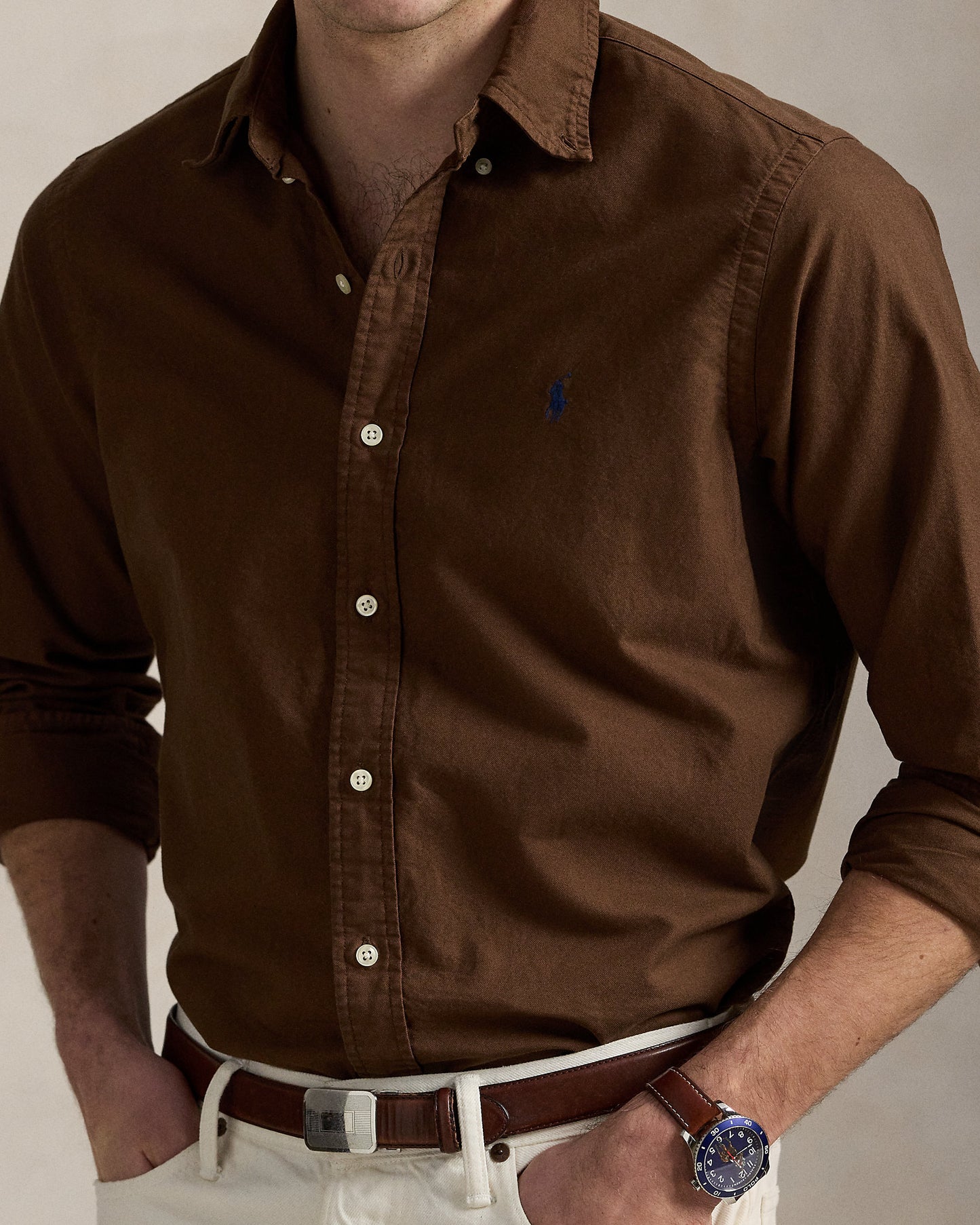 CAMISA OXFORD TEÑIDA EN PRENDA CUSTOM FIT CHOCOLATE MOUSSE
