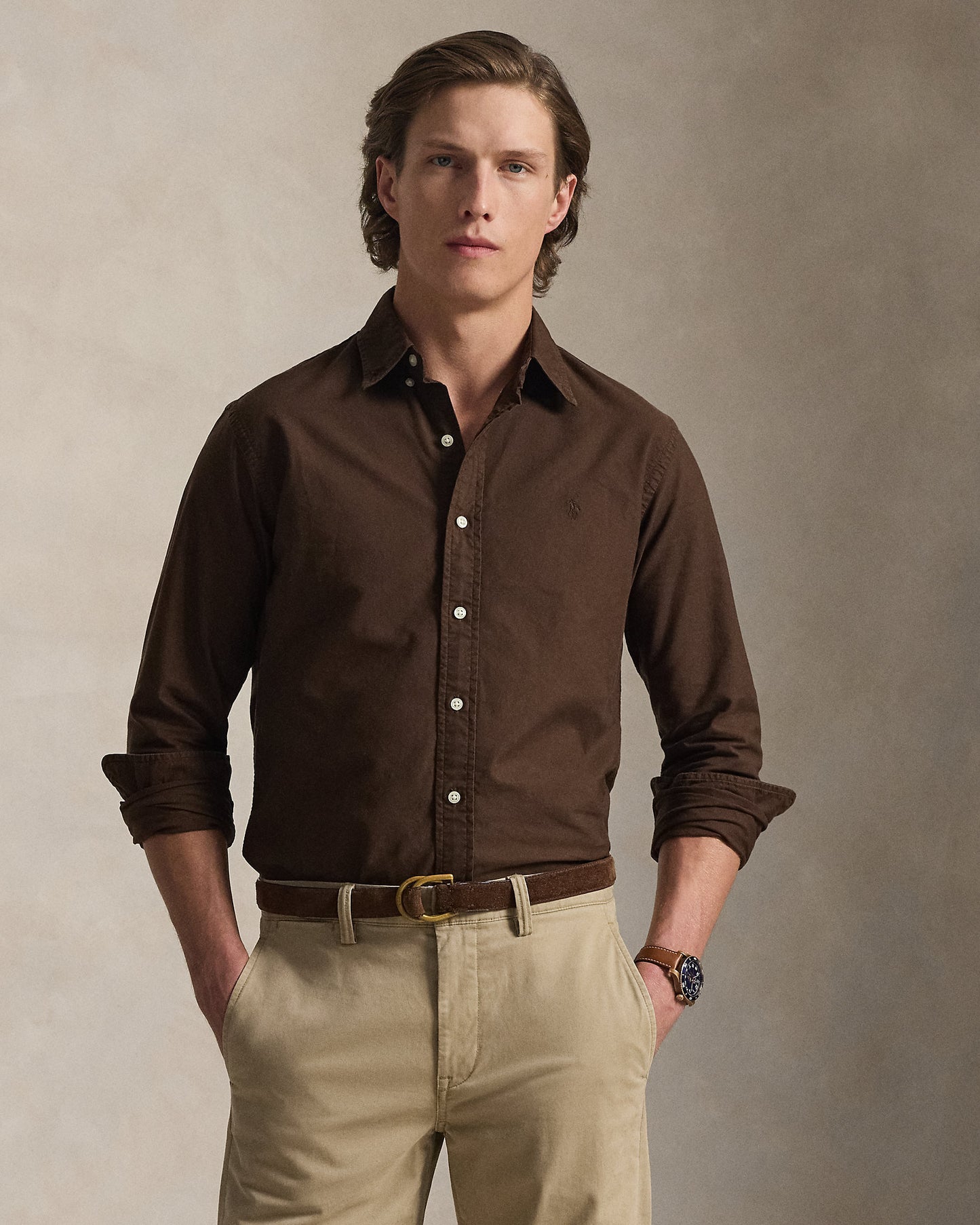 CAMISA OXFORD TEÑIDA CUSTOM FIT NUTMEG BROWN