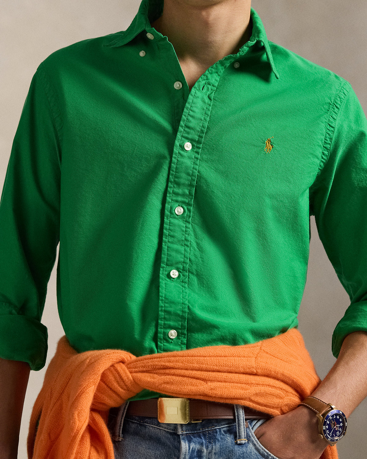 CAMISA OXFORD TEÑIDA CUSTOM FIT STEM GREEN