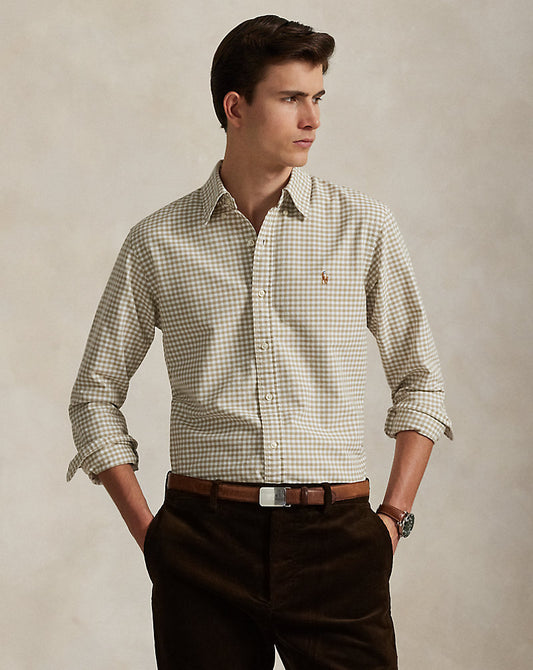 CAMISA CUSTOM FIT OXFORD GINGHAM COASTAL BEIGE