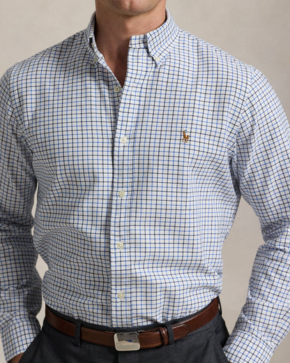 CAMISA CUSTOM FIT OXFORD CUADROS SOBRE RAYAS(tattersall)