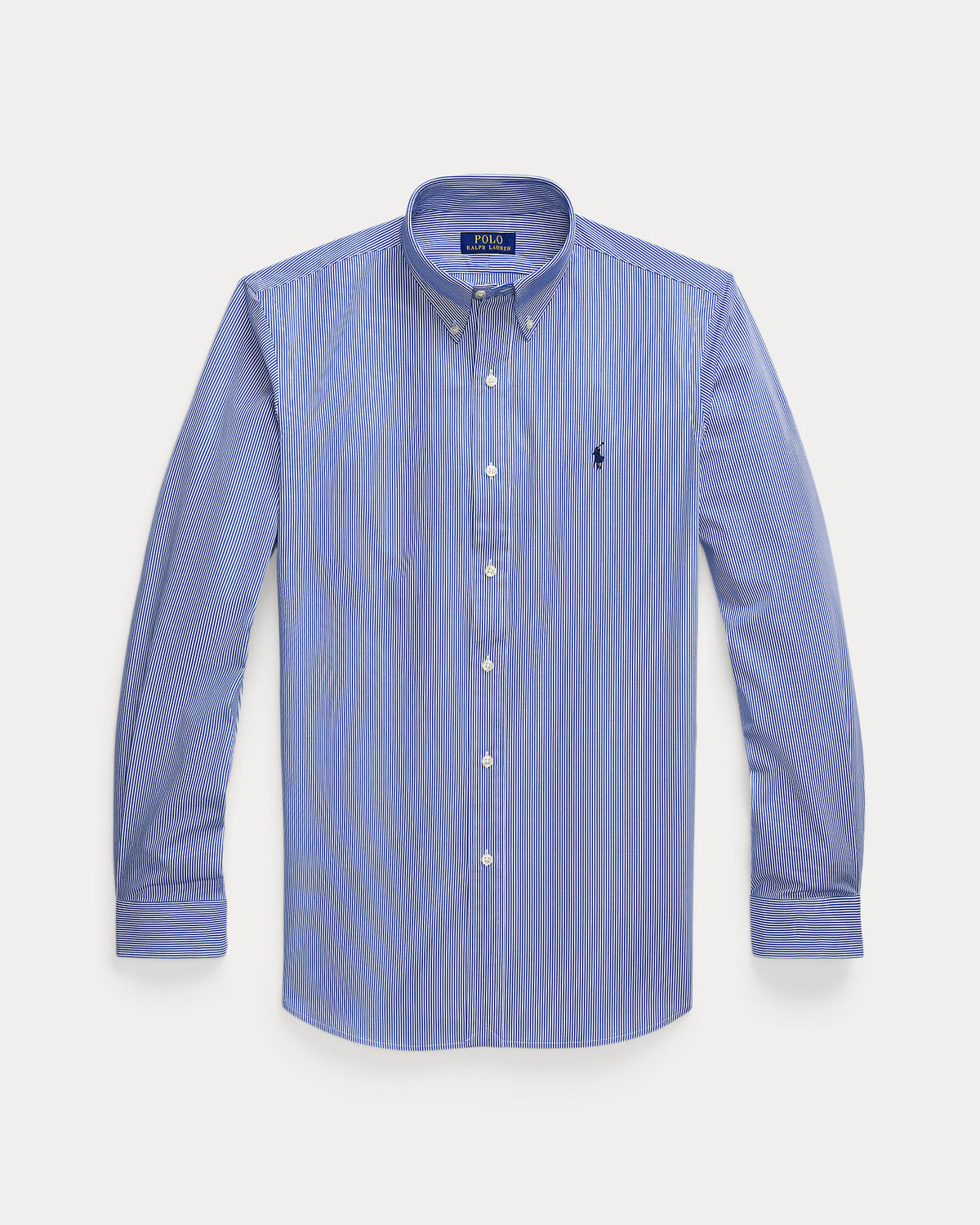 CAMISA DE POPELINA STRETCH CUSTOM FIT CON DISEÑO DE RAYA FINA VERTICAL AZUL