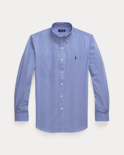 CAMISA DE POPELINA STRETCH CUSTOM FIT CON DISEÑO DE RAYA FINA VERTICAL AZUL
