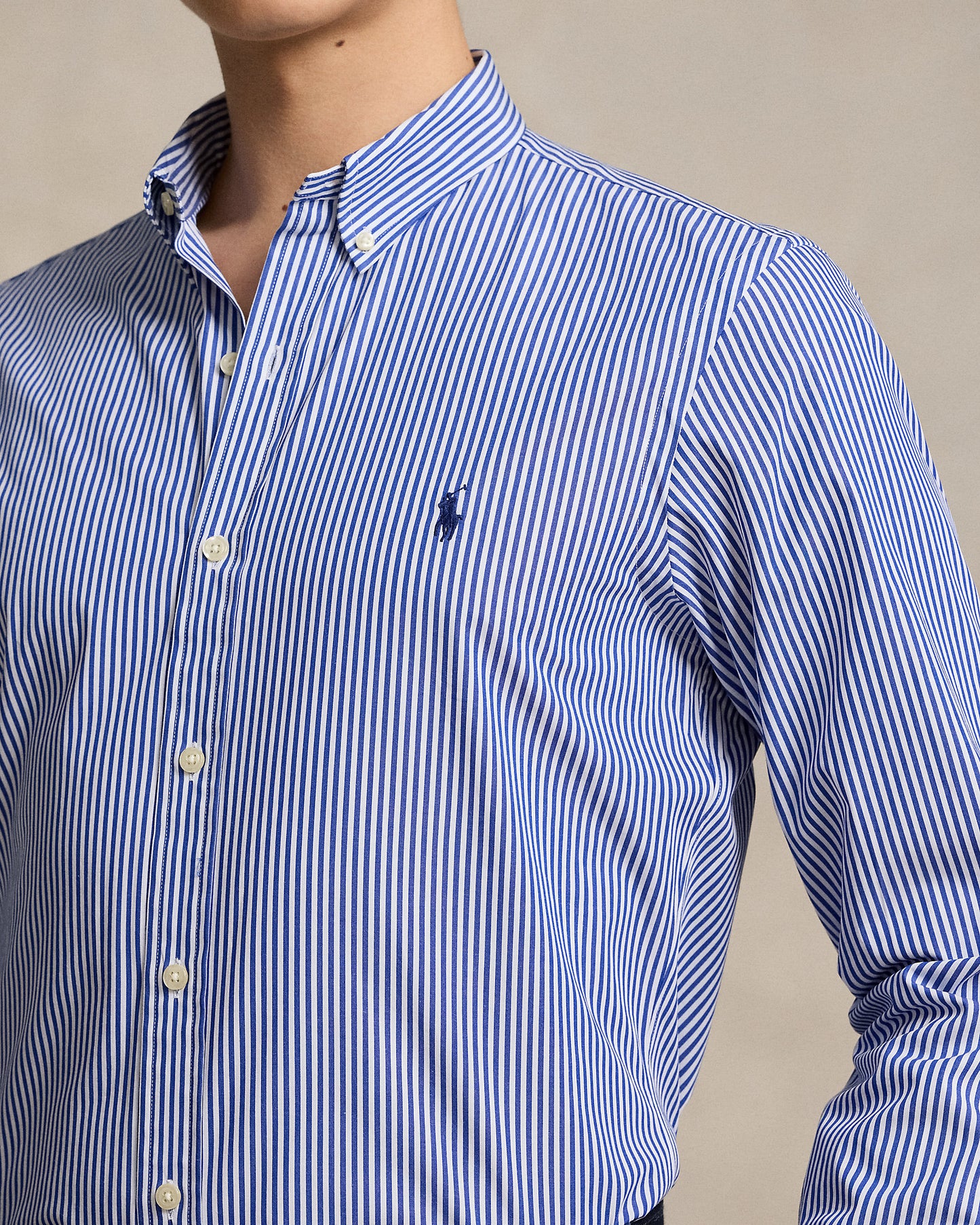 CAMISA CUSTOM FIT POPELINA STRETCH A RAYAS BLUE