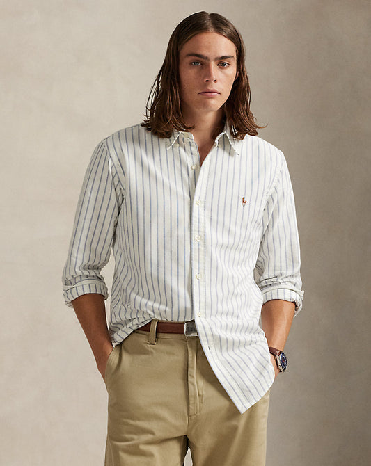 CAMISA CUSTOM FIT EN OXFORD STRETCH WHITE/BLUE STRIPED