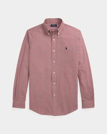 CAMISA CUSTOM FIT  EN POPELINA STRETCH A CUADROS VINO