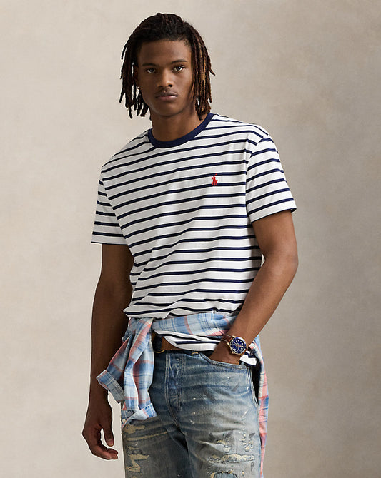 CAMISETA CLASSIC FIT DE ALGODON DE PUNTO A RAYAS NAVY