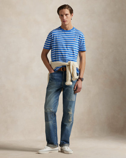 CAMISETA CLASSIC FIT DE ALGODON DE PUNTO A RAYAS EMBAIMENT BLUE
