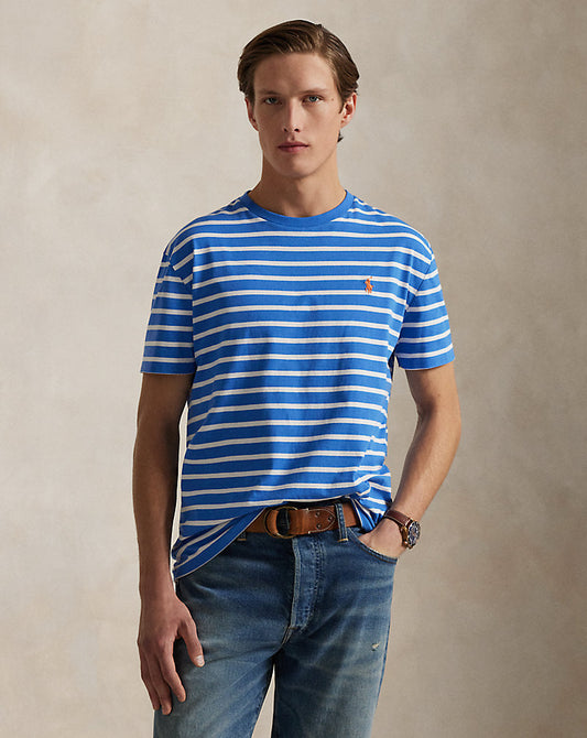 CAMISETA CLASSIC FIT DE ALGODON DE PUNTO A RAYAS EMBAIMENT BLUE