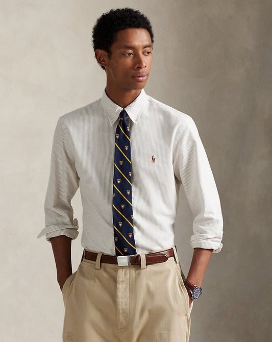 CAMISA CUSTOM FIT COASTAL EN OXFORD  BEIGE STRIPED