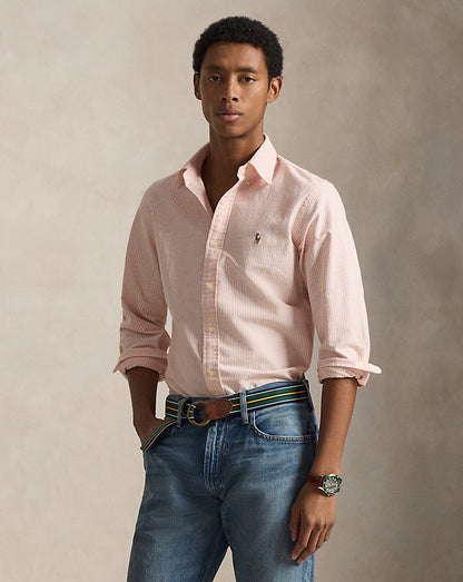 CAMISA CUSTOM FIT  EN OXFORD PEACH /WHITE STRIPED