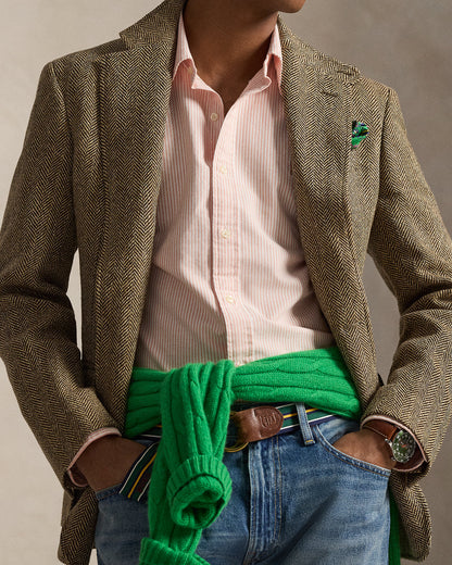 CAMISA CUSTOM FIT  EN OXFORD PEACH /WHITE STRIPED
