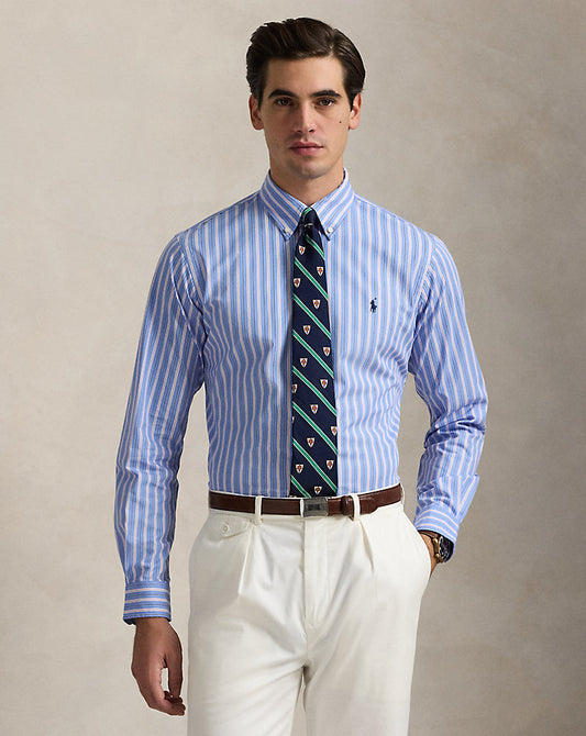 CAMISA CUSTOM FIT EN POPELINA STRETCH BLUE PINK MULTI